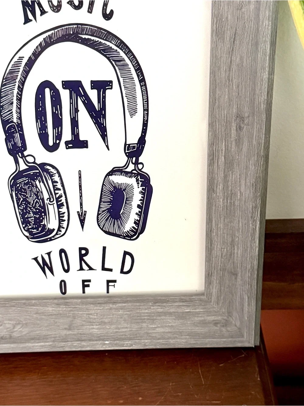 Music On, World Off Headphones Canvas Art Print Faux Wood Framed Wall Hang Art